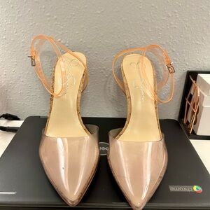 Jessica Simpson Nude Clear Pointed Toe Slingback Heels